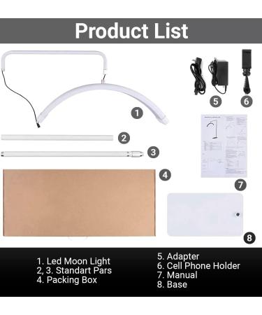 LED Half Moon Floor Lamp for Beauty Skincare & Lash Extension | Eyelash Lighting for Filming & Content Creation - White - Buy Online on GoSupps.com
