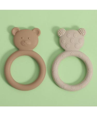 Meanus Bear-Shaped Silicone Teething Rings for Babies | BPA-Free Sand & Light Grey Toy - Buy Online on GoSupps.com