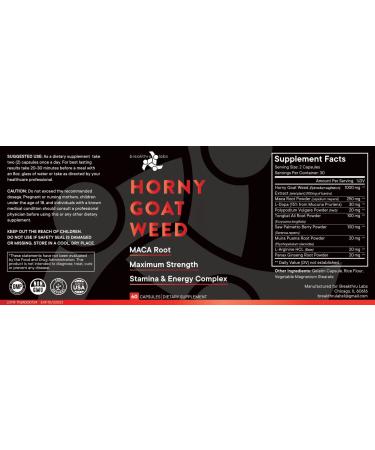Horny Goat Weed 1000mg Max Strength with Maca Root, Ginseng, Tongkat Ali, Saw Palmetto, L-Arginine - USA Made Energy Complex - 2-Pack 120 Count - Buy Online on GoSupps.com