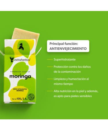 Moringa Soap 100g - Natural Anti-Aging Facial Cleanser | Moisturizing with Moringa Leaf & Coconut Oil for Dry Skin - Buy Online on GoSupps.com