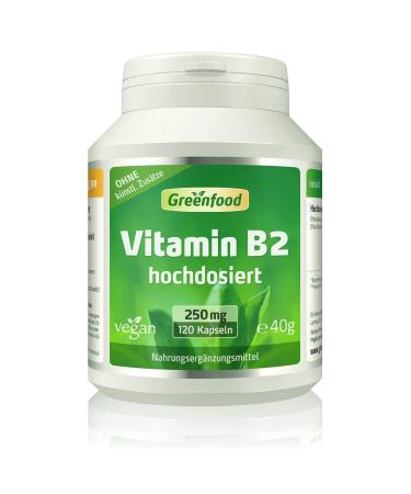 Vitamin B2 (Riboflavin) 250 mg high -dose 120 capsules - for energy metabolism skin vision and nerves.Without artificial additives.Without genetic technology.Vegan.120 pieces (1 Pack) - Buy Online on GoSupps.com