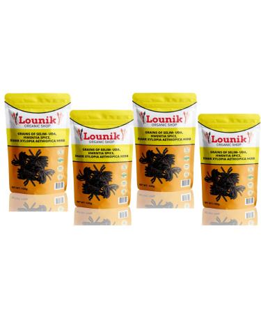Lounik Organic Shop Grains of Selim- Uda Super Fresh African Black Pepper with Healthy Medical Properties Easy To Use & Store Adds An Aromatic Note To Stews Soups & More- Bundle of 4 Packs