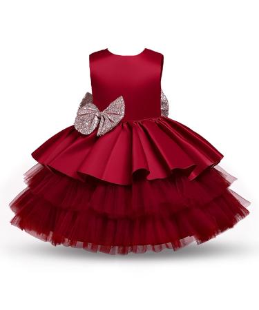 NNJXD Baby Girls Flower Princess Birthday Party Dress 730 Red-a 12-24 Months