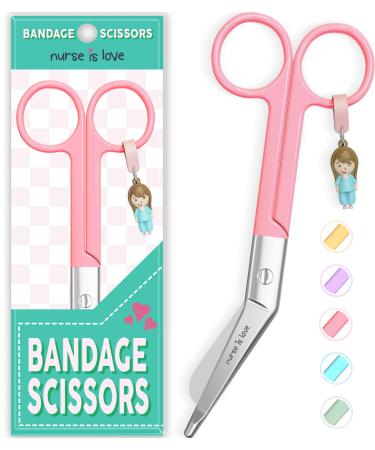 Nurse is Love Nursing Scissors | Bandage Scissors | Perfect Nurses Scissors for First Aid Vet Students Sharp Blades & Round tip for Wound Care in Stainless Steel Pink