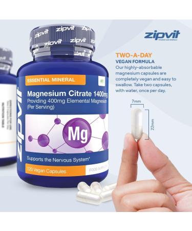 Magnesium Citrate 1400mg Providing 400mg Elemental Magnesium Per Serving 120 Vegan Capsules (2 Months Supply). Supports Muscle and Bone Health. Vegetarian Society Approved Citrate Capsule - 120 Pack - Buy Online on GoSupps.com