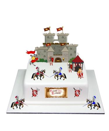 Medieval castle with knights made of edible wafer paper cake topper for birthday for boys and girls