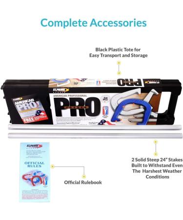 St. Pierre American Professional Series Horseshoes Complete Set with 4 Horseshoes, Stakes, Rulebook, and Tote - Blue/Gray - Buy Online on GoSupps.com