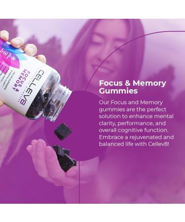 Cellev8 Focus & Memory Nootropic Gummies - Boost Cognitive Function Mental Clarity & Focus - Gluten Free Grape Flavor - 60 Count Made in USA - Buy Online on GoSupps.com