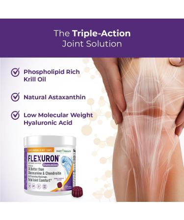 Purity Products Flexuron Gummies Joint Formula 3X Better Than Glucosamine and Chondroitin - Starts Working in just 7 Days - Krill Oil Low Molecular Weight Hyaluronic Acid Astaxanthin - 30 Ct (1) - Buy Online on GoSupps.com