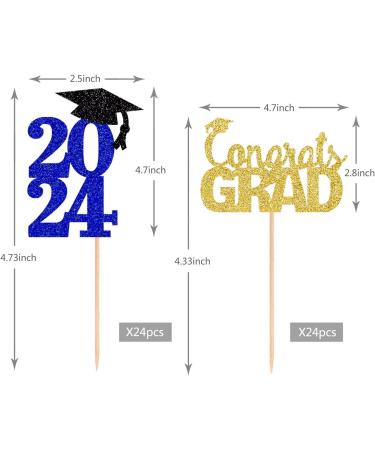 48-Pack Glitter Blue 2024 Graduation Cupcake Toppers Cupcake Toppers Cake Toppers for 2024 Graduation Party Decorations - Buy Online on GoSupps.com