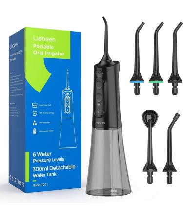 Liebssen mouth shower portable one-button control 6 water intensities 5 replacement nozzles IPX7 waterproofing long service life of the battery black