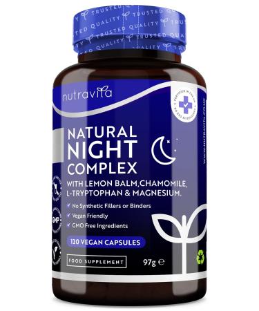 Natural Sleep Complex Vegan - For Quiet Nights - Melissa Chamomile Magnesium 187.5mg & Vitamin B12 - 120 Capsules - Melatonin Alternative - Nutravita
