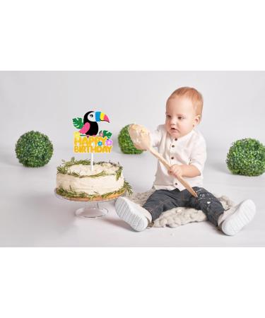 Toucan Bird Birthday Cake Topper for Boys Girls Men Women Sunmmer Hawaiian Luau Party Decorations Palm Leaf Jungle Cake Decor Glitter Tropical Cake Decorations - Buy Online on GoSupps.com