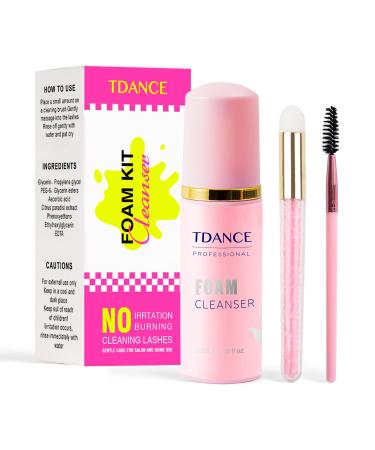 TDANCE Eyelash Extension Cleanser + Brush (60ml) / Shampoo / Wash for Extensions & Natural Lashes / Unscented Oil Paraben Sulfate Free / For Professional & Home Use