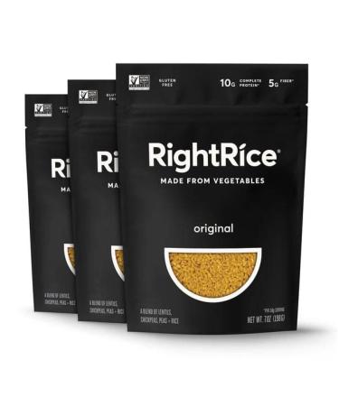 RightRice - Original (7oz. Pack of 3) - Made from Vegetables - High Protein Vegan non GMO Gluten Free Original 1 Count (Pack of 3)
