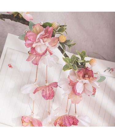 2pcs Pink Silk Flower Duckbill Clips - Tassel Barrettes for Stylish Hair Accessory | MGPFERD - Buy Online on GoSupps.com