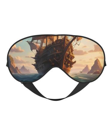 Soft Octopus Ship Printed Eye Mask Adjustable Breathable Eye Masks for Sleep Light Blocking & Double-Sided Black