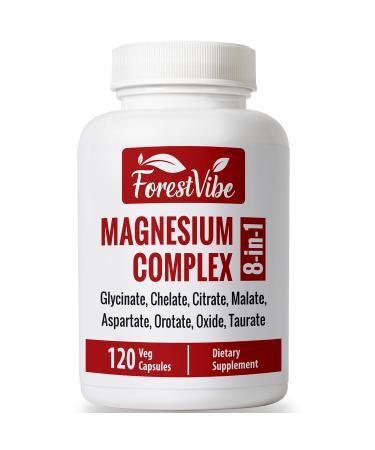 ForestVibe Magnesium Complex 420mg 8-in-1 Blend with Glycinate Chelate Citrate & Malate 120 Capsules 40 Day Supply Non-GMO & Gluten Free High Absorption Magnesium Supplement for Men and Women
