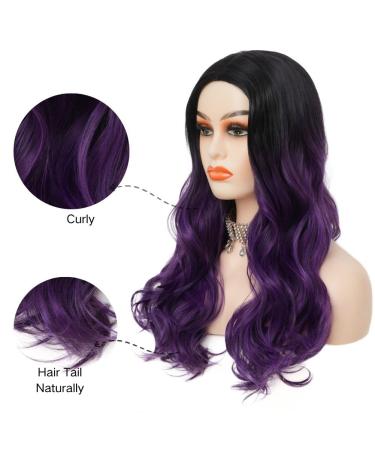 Buy Lila Long Wavy Ombre Synthetic Wig for Women - Black to Purple Curly Hair for Halloween & Daily Use - Buy Online on GoSupps.com