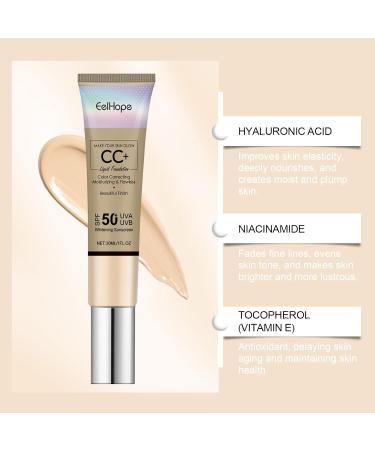 EelHope CC+ Liquid Foundation with SPF 50 Whitening Sunscreen Color Correcting Moisturizing Formula 30ML/1FL OZ - Buy Online on GoSupps.com