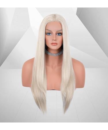 Vebonny White Blond 613 Lace Front Wig for Women | Realistic Synthetic Hair | 22 Platinum Blonde Middle Parting Wig | Glue-Free Hair Replacement #035-NEW - Buy Online on GoSupps.com