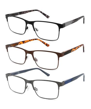 Reading Glasses for Men Blue Light Blocking DILLY VISION 3-Pack Lightweight Metal Frame Stylish Computer Readers with Spring Hinges Anti Eye Strain/Glare UV Ray Eyeglasses 2.75 Magnification Strength 3 Pack Mixed 2.75x