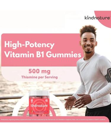 kindnature Vitamin B1 Gummies 500mg High Potency Thiamine Supplement for Energy Focus & Nervous System Vegan Non-GMO Chewable B1 Vitamins for Adults & Kids Natural Strawberry Flavor 60 Ct - Buy Online on GoSupps.com