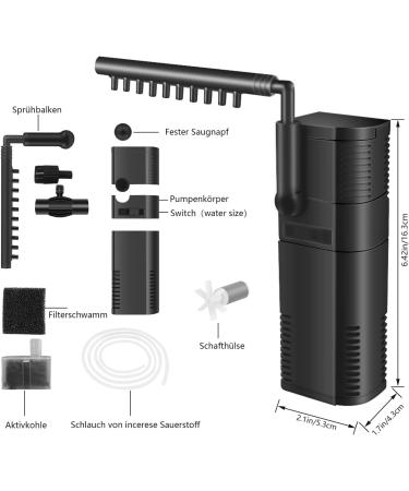 Everfarel Aquarium Corner Filter - Internal Filter Pump with Spray Rod for 300L/450L Fish Tanks (450L/H 6W) - Buy Online on GoSupps.com