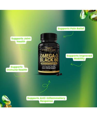 FREZZOR Omega 3 Black for Joint Care & Comfort - New Zealand Green Lipped Mussel Oil Capsules 53x Higher Potency with UAF1000+ Super Antioxidant No Fishy Aftertaste 450mg 6-Pack 360 Softgels - Buy Online on GoSupps.com