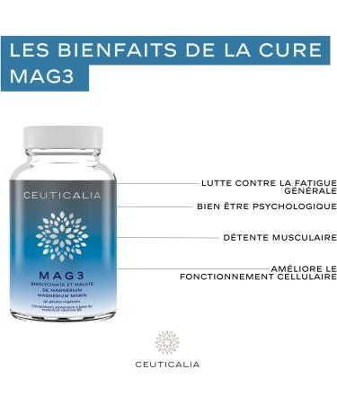 Magnesium Mag 3 Nutritional Supplement - Magniesium Bisglycinate Malate High Dosed Marine and Vitamin B6 - Stress Fatigue Muscle Relaxation - 90 Capsules 45 Days - Buy Online on GoSupps.com