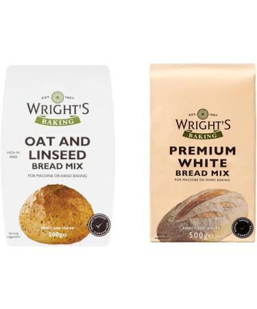 Wright's | Oat & Linseed Bread Mix And Premium White Bread Mix 500g | For Machine or Hand Baking | Suitable for Vegetarians - Buy Online on GoSupps.com