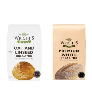 Wright's | Oat & Linseed Bread Mix And Premium White Bread Mix 500g | For Machine or Hand Baking | Suitable for Vegetarians