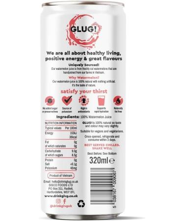 GLUG! 100% Watermelon Fruit Juice Healthy Juice Drink With No Added Sugar (12X320ML) - Buy Online on GoSupps.com