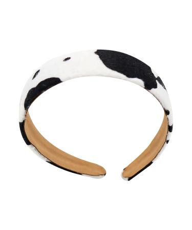 Kathaya Cow Print Hair Headbands for Women Hard Satin Hair Bands for Girls and Adults  Wide Non-Slip Fashion Headbands for Women and Teen Girls  Cowhide Hair Accessories Headband Hoops (White Black)