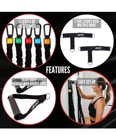 Buy Resistance Cord Strength System - Black Deluxe Edition | 5 Levels Interchangeable Handles & Accessories for Crossfit Rehab & Warmups - International Shipping Available - Buy Online on GoSupps.com