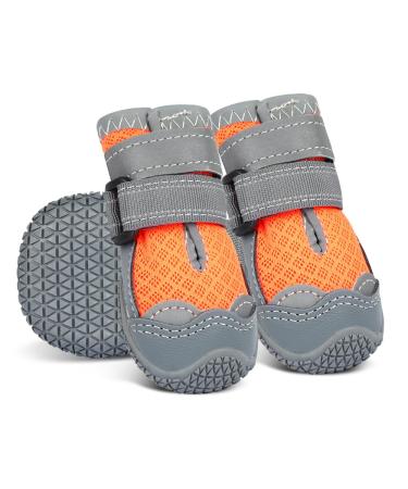Sezlinver dog shoes with a non -slip sole 4 -pack adjustable paw protection with reflective ligaments washable and breathable dog shoes for small medium and large dogs (7) orange 7 orange