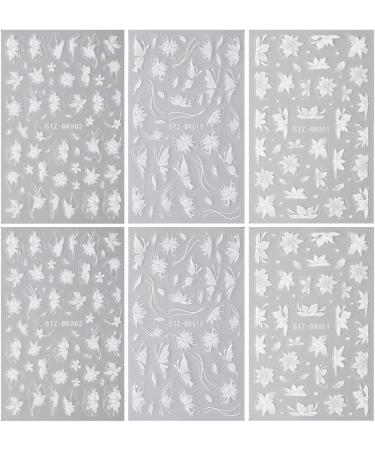 JMEOWIO 6 Sheets 3D Embossed Flower White Nail Art Stickers Decals Self-Adhesive 5D Spring Summer Floral Nail Supplies Nail Art Design Decoration Accessories - Buy Online on GoSupps.com