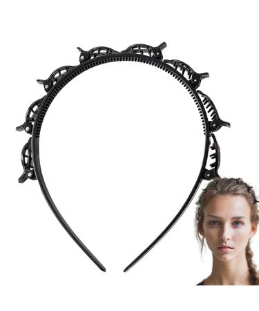 Hairband With Clips - Fashion Headband Braid Tool - Professional Toothed Headband Braid Tool For Effortless Styling And Secure Hold For Women Girls Black