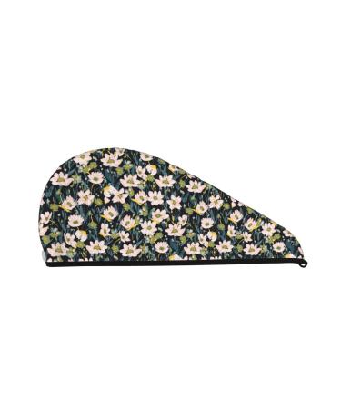 Hair Towel Wrap Hair Drying Towel with Button Towel Turban Head Towel to Dry Hair Quickly (Flowers)