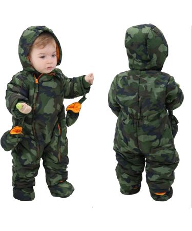 Baby Boys Winter Hooded Romper Snowsuit with Gloves & Booties | Cotton Jumpsuit Outfit 6-9 Months - Buy Online on GoSupps.com