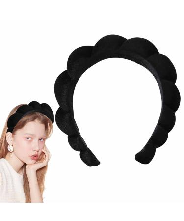 Spa Headband for Women Sponge Terry Towel Cloth Fabric Head Band Makeup Headband for Face Washing Shower Yoga (Black)