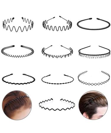 10 pieces of hair tires men metal hair ripe women zigzag hair band men black wave headband hair bands for men women for outdoor sports