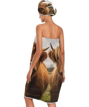 Shop Women's Spa Towel Wrap Set of 3 - Scottish Highlands Cow Bathrobe & Shower Wrap with Adjustable Closure | International Shipping Available - Buy Online on GoSupps.com