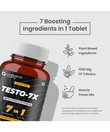 Carba.mide F.o.rte Testosterone Supplement for Men with Tribulus 1000mg Ashwagandha L-Citrulline & Kaunch Beej 60 Veg Tablets (Pack of 2) - Buy Online on GoSupps.com