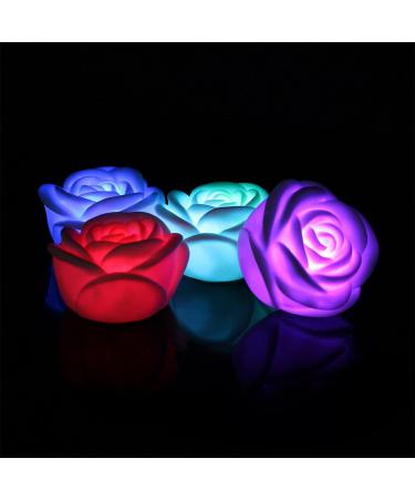 4pcs LED Rose Flower Floating Light Colors Changing Pond Floating Lamp Flameless Floating Rose Tea Lights Battery Powered Light up Flower for Wedding Hot Tub Party Pond Decor(white)