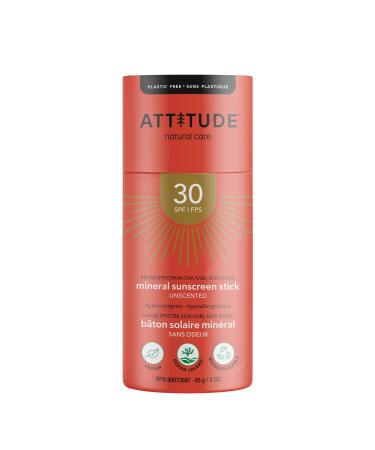 ATTITUDE Sunscreen Stick Broad Spectrum UVA/UVB Plant and Mineral-Based Ingredients Vegan and Cruelty-free Sun Care Products Body SPF 30 Unscented 3 Ounces