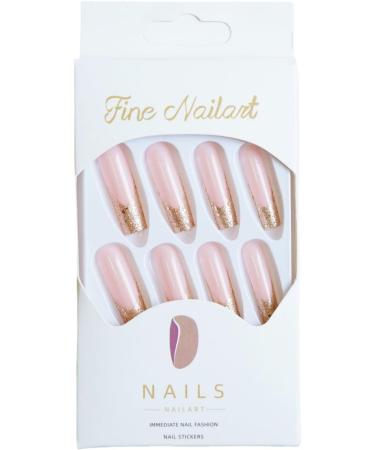 French Tip Press on Nails -Long Water Pipe Shape Press On Nails with Nail Tips Champagne Sparkling Glitter Design Glossy press on nails Acrylic False Nails Cute Artificial Nails - Buy Online on GoSupps.com