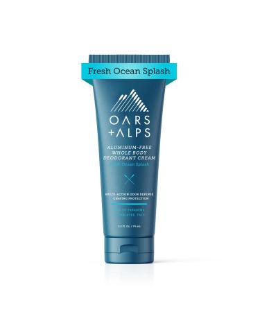 Oars + Alps Whole Body Deodorant Cream For Men - Multi-Action Odor Defense - Aluminum Free Baking Soda Free Anti-Chafe - 2.5 Ounce Tube - Fresh Ocean Splash
