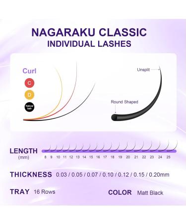 Nagaraku Individual Eyelash Extensions - Permanent Volume 0.07 D Curl Matt Black - 16 Rows 5 Trays (7-15mm Mix) - International Shipping Available - Buy Online on GoSupps.com