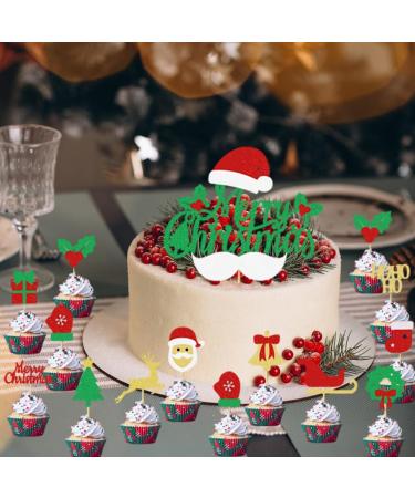 25 PCS Christmas Cake Toppers Christmas Cupcake Toppers Glitter Gold Green Red Cupcake Decorations for Christmas Holiday Snowman Cupcake Decorations Santa Claus Party Supplies Cupcake Decorations - Buy Online on GoSupps.com